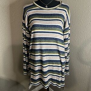 NWOT BOBEAU Stripes Scoop Neck‎ Long Sleeve with Uneven Hem/Split in multi